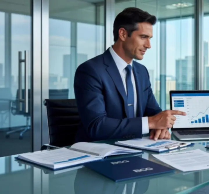 Consultants collaborating in a modern corporate office