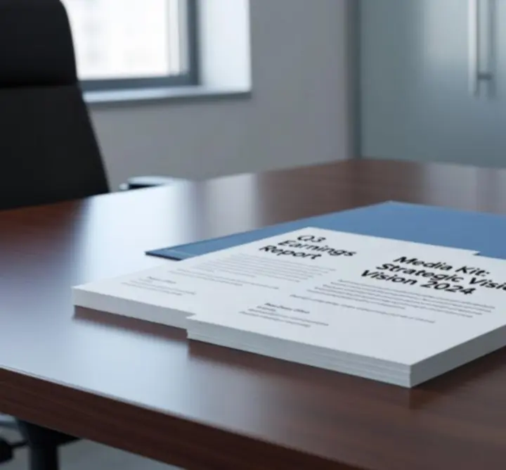 Tabletop with printed press materials, a laptop, and branded stationery for BOP'S CONSULTANCY LIMITED
