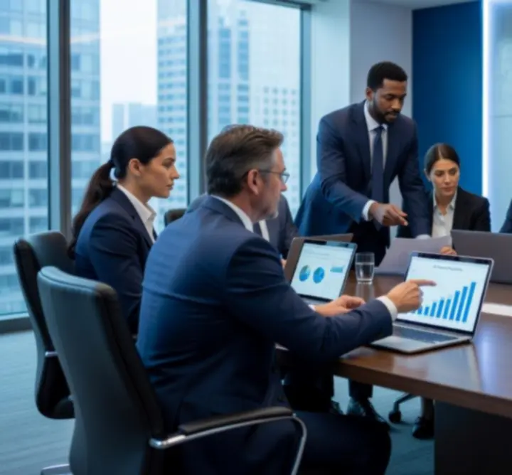 Consultants reviewing strategic plans in a modern corporate setting