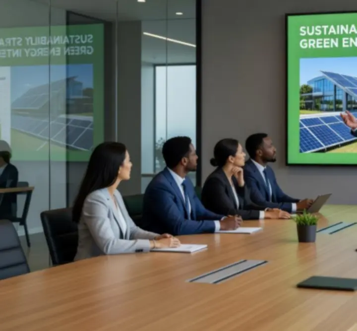 Consultant advising a client on sustainability and risk strategies