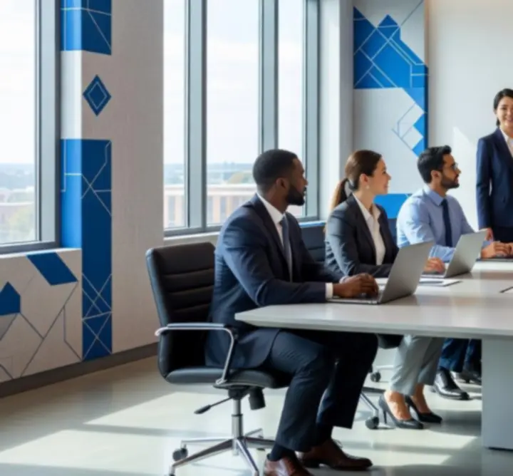 Corporate team in a meeting reviewing consultancy outcomes