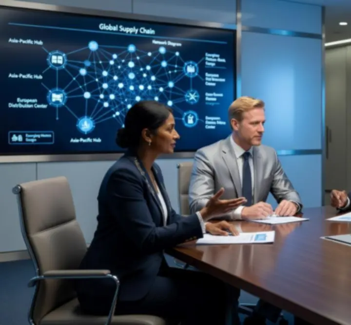 International boardroom where global partners discuss consultancy outcomes